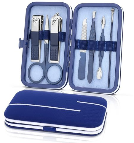 Manicure Set-Stainless Steel Nail Care Set-Professional 7 in 1 Ingrown Toenail Clipper Grooming Tool-Pedicure Kit & Toe Nail Cutter-Thick Nail Scissors Toiletries with Cuticle Trimmer (Blue)