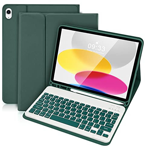 SOPPY Bluetooth Keyboard Case for New iPad 11th Gen. (A16) 11-inch 2025, 10th Generation 10.9 inch 2022, Detachable Wireless Keyboard, with Built-in Pen Holder, UK Layout, Dark Green