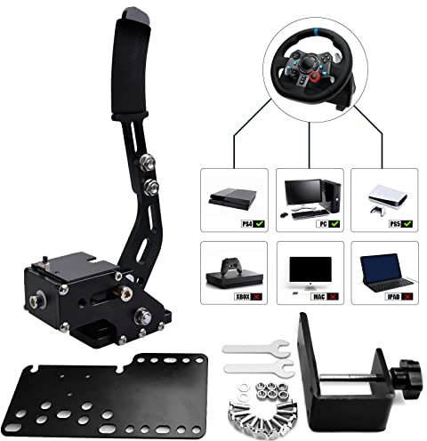 CNRAQR PC/PS4/PS5 Racing Game USB Handbrake 16Bit SIM for Racing Games, Compatible with Logitech G29 Simulate Linear Handbrake Realize Switch Control（With Fixing Clip and Plate