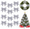 MOTONG 12PCS Silver Christmas Bows, 5.9 Inch Glitter Small Christmas Bows for Tree Decorations, Sequin Bow Ties Christmas Bowknot Xmas Tree Ornaments for Wreaths Garland, Party, Home, Gift Box Decor