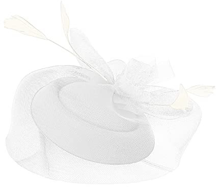 Damen Fascinator Hut Kopfschmuck Hochzeit Hüte Hair Hat Clip Schleier Stirnband Elegant Haarklammer Schleier Frauen Pillbox Hut für Party Kirche Cocktail Club Weiß