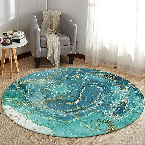 Highdi Alfombras Redondas Tapete Redondo Antideslizante, Mármol Alfombra de Área Redonda Grande para Salón, Sofá, Mesa de Café, Estudio, Comedor, Dormitorio, Oficina (140cm,Cristal oceánico)