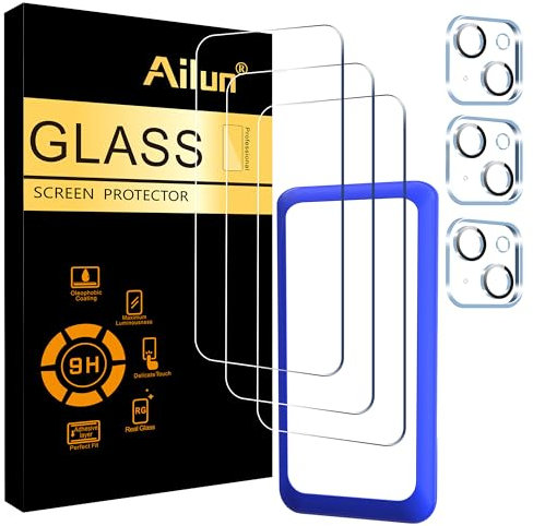 Ailun 3 Pack Screen Protector for iPhone 15 Plus [6.7 inch] + 3 Pack Camera Lens Protector with Installation Frame,Case Friendly Tempered Glass Film,[9H Hardness] - HD[6 Pack]