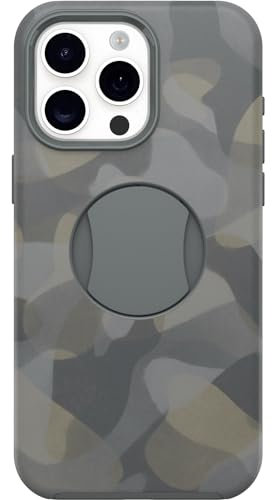 OtterBox Schutzhülle für iPhone 15 Pro MAX, Symmetry Ottergrip, integrierter Griff, schlankes Design, mit MagSafe kompatibel, erhöhte Kanten schützen Kamera und Bildschirm, Grau (Iron CAMO)