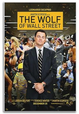 VZRSQZK Filmposter The Wolf of Wall Street, dekoratives Gemälde, Leinwand, Wandposter und Kunstdruck, modernes Familienschlafzimmer-Dekor-Poster, 20 x 30 cm