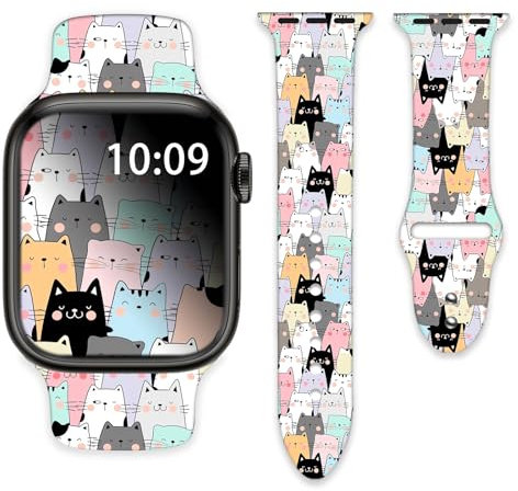 Cute Cats Uhrenarmbänder, kompatibel mit Apple Watch, 38 mm, 40 mm, 41 mm, für Damen und Herren, Silikon-Armband, Ersatz für iWatch Serie SE 8, 7, 6, 5, 4, 3, 2, 1