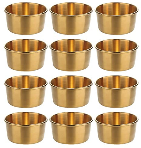 Hayuhone Coupelles à sauce en acier inoxydable - Petits bols à sauce - Mini bols pour sauces, sauces, collations, desserts, bols à épices, bols à sauce en métal (80 ml) - Doré