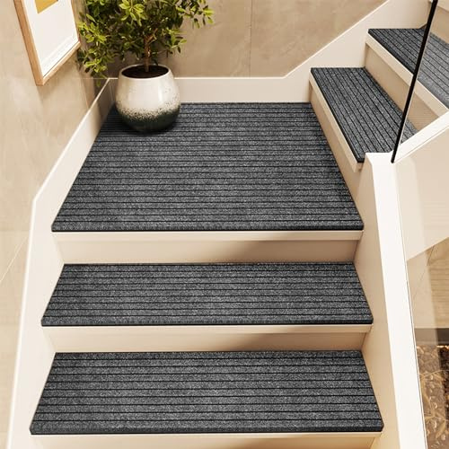 Antirutschmatte Treppe Ohne Kleben für Außen Innen, Stufenmatten Gummi Wasserfeste für Holz/Beton Stufe, Polyester Treppenteppich Waschbar, Rutschfest Treppenstufen matten für Kinder ältere und Hunde