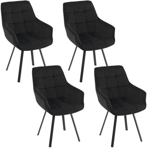 EUGAD Esszimmerstühle drehbar 4er Set, für Esszimmer Wohnzimmer, Bequeme Küchenstühle mit Armlehnen, Rückenlehne, Metallbeinen, modern, Schwarz