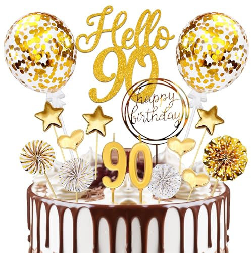 20 Pcs 90 Geburtstag Tortendeko, Hello 90 Torten Deko Happy Birthday Cake Topper, Kuchendeko 90. Geburtstag, 90 Jahre Tortendeko für 90 Geburstagstorte Deko Mann Frau
