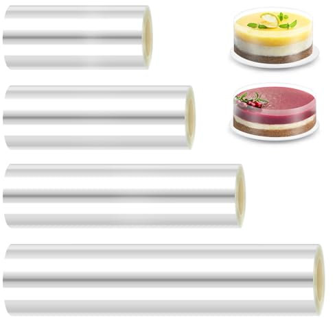 VFANDV 4 Rouleaux Colliers à Gâteau, 6/8/10/15cm x 10m Rodoide Transparent Patisserie Bordure Gâteau Réutilisable en Acétate Film Protecteur pour Décoration de Chocolat Mousse Gâteau à Dessert