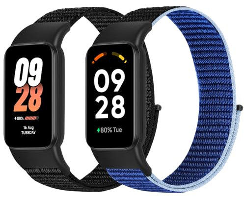 BTTNG Correa Compatible con Xiaomi Band 8 Active/Redmi Smart Band 2 Mujeres Hombres, 2 Pack de Pulseras Ajustable de Un Solo Lazo Pulsera de Nylon Transpirable para Mi Band 8 Active/Redmi Smart Band 2