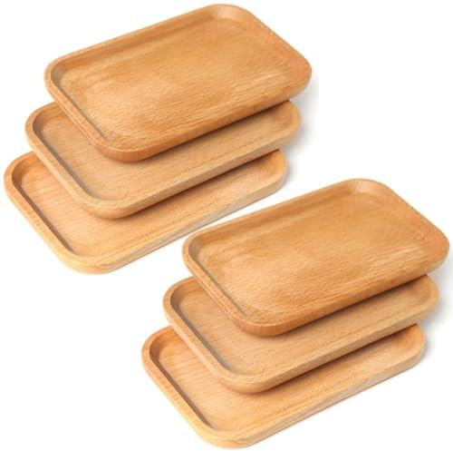 6 Pack 8 x 5 Inches Serving Platter Tray, Tray Cheese Plate Rectangular Platter for Fruit, Appetizer, Bread,Rectangular Avoid Sliding and Spilling Food (Wood Trays x 6Pack)
