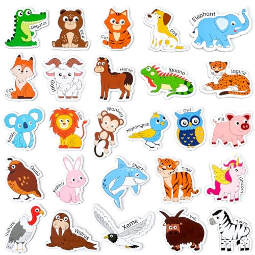 JoyCat Imanes de Madera para Niños, 26 Imanes Animales Juguetes Magnéticos Grandes para la Nevera, Juegos Educativos Regalos para Niños Pequeños 2 3 4 5 Años