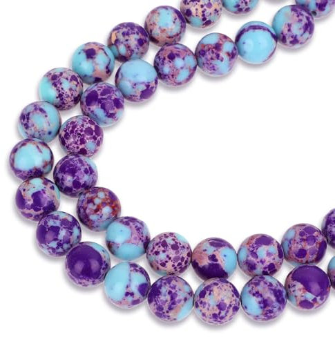 Bewudy 8 mm Naturstein Perlen, 47 Stück Runde Lila Edelstein Perlen, Bunte Perlen in großen Mengen für Armbänder Stifte Basteln Schmuckherstellung DIY Schmuck Basteln