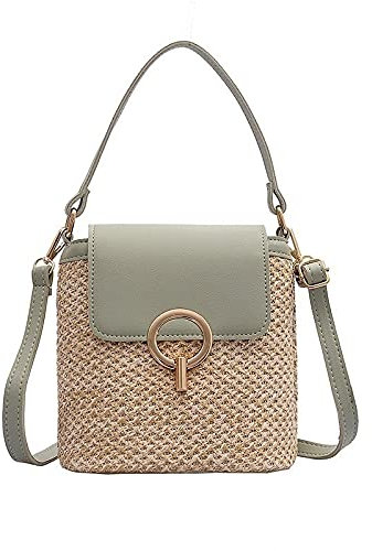 AYKANING Sac en Paille,Sac Paille Sacs de Paille Bandoulière Sacs de Godet tissé de Luxe de Luxe Sac de Paille de Plage d'été(Green)