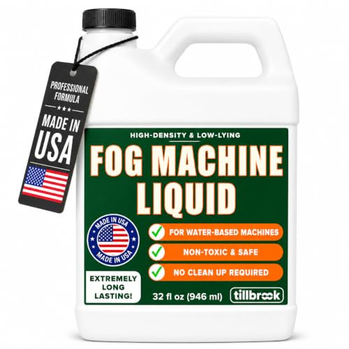 Fog Machine Liquid - 32 oz Tillbrook Fog Machine Fluid - High Density & Long-Lasting Fog Juice - Low-Lying, Universal, Water-Based Solution for Spooky Halloween Parties, Haunted Houses, & Concerts