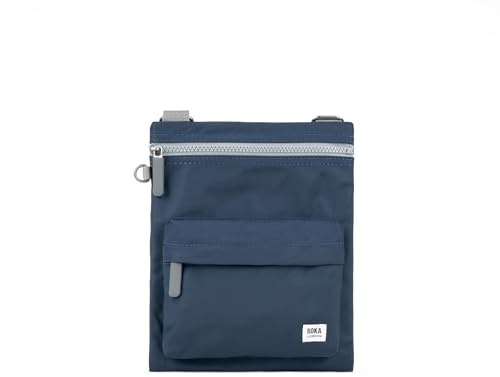 ROKA London Chelsea B Crossbody Phone Bag for Women & Men - Multi Pockets, Chunky Zip, Adjustable Strap for Mobile Phones, Wallet, Cards Recycled Nylon (Midnight)