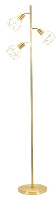 ValueLights | 3 Arm Brushed Gold Metal Floor Lamp with Geometric Basket Cage Shade for Living Room Lounge - LED Bulbs Included | Floor Lamps & Home Improvements Essential