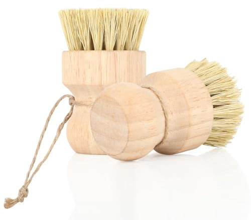 Hisdricus - Brosse Vaisselle Bois - Brosse pour Champignons - Brosse Nettoyage - Brosse de Cuisine, 2 Pièces en Fibres de Jute, pour Casseroles, Poêles et Légumes, Sûre et Résistante à la Déformation