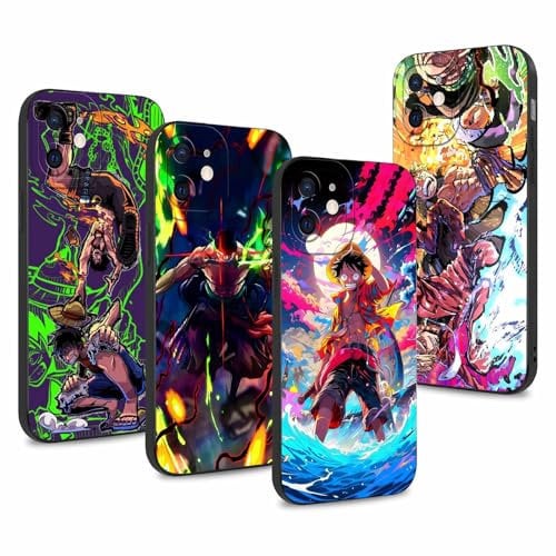 4 Pack Phone Case For iPhone 13 mini 5.4 inch, Case Anime Luffy Gear 5 Nika Zoro Sun God Cartoon Manga Pattern Shockproof Soft Aesthetics Design Full lens Protection Cover for Children Boy Girl