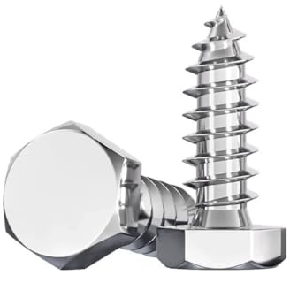 AYYSSM Tornillo de Madera con Cabeza Hexagonal de Acero Inoxidable 304, Tornillo autorroscante, M6-M12 Largo Externo(45mm,M6 (5Pcs))