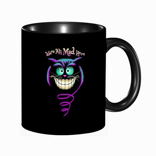 HRRASFAZF Taza divertida de cerámica de 11 onzas,Dibujo en blanco y negro del gato de Cheshire sonriente,Tazas Originales de Desayuno - Graciosos Ideas para Regalos - Cerámica 330 ml
