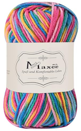 Maxee Handstrickgarn, 50 g Häkelgarn, Bunt Farbverlauf Acrylgarn zum Stricken, Weicher Wolle zum Häkeln, Mehrfarbiges Garn zum Stricken Häkeln und Basteln