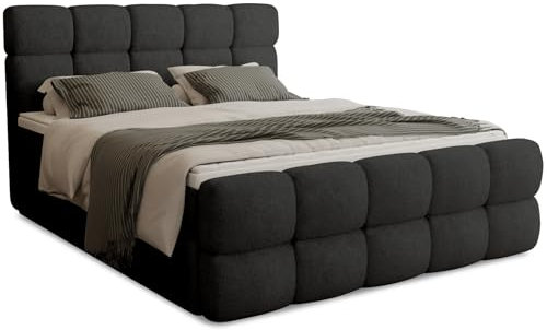 FurniDe24 Boxspringbett mit 2 Bettkästen, Taschenfederkernmatratze und Topper, Gepolstertes Doppelbett mit Kopfteil und Fußteil, Bouclé-Stoff, Polsterbett Leo (Anthology 19, 180 x 200 cm)