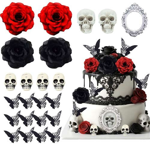 Halloween Tortendeko, Gotisch Kuchen Deko, Cupcake Topper, Horror Tortendeko, Schwarz Gotisch Deko, Totenkopf Tortendekoration, Kuchendekoration, für Halloween Party Deko