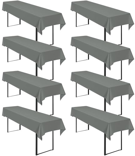 Pesonlook 8Stück Biertisch Tischdecke Dunkelgrau für Biertisch, 250 x 100cm | Biertisch Cover Universell für 50 cm und 70 cm Biertisch, Waschbar Polyester Rechteckige Tischdecke für Partys im Freien
