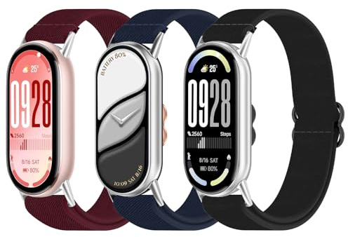 OUTPUTBT Elastisches Armband Nylon mit Metall Adapter Kompatible mit Xiaomi Smart Band 10/9/8 Armbänder Geflecht Sport Ersatzarmband für Mi Band 10/9/8 für Damen Herren