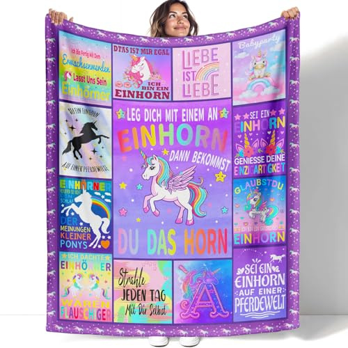 YISUMEI Einhorn Kuscheldecke 150x200cm, Motivierenden Sprüchen Design Einhorn Decke, Weich Flauschig Fleecedecke, Geschenk für Mädchen, Lila