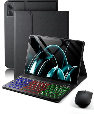 Pour Xiaomi Redmi Pad 2 (2025) 11 Pouces / Xiaomi Redmi Pad SE (2023) 11 Pouces Coque Étui Avec Bluetooth sans fil Français (AZERTY) Clavier Rétroéclairé Et Souris Protection Backlight Keyboard Case
