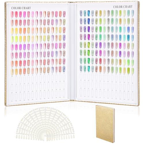 Segbeauty Livre Nuancier Ongle, 308 Couleurs, avec 360 Faux Ongles, Nail Affichage Graphique Couleur, pour DIY Nail Art, Salons de Manucure (Doré)