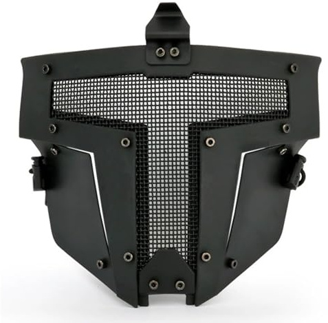 Taktische Vollgesichtsmaske, Atmungsaktive Stahlschutzmaske, für Jagd Paintball CS Cosplay Schnellhelm (Sparta-Stil)(Black)