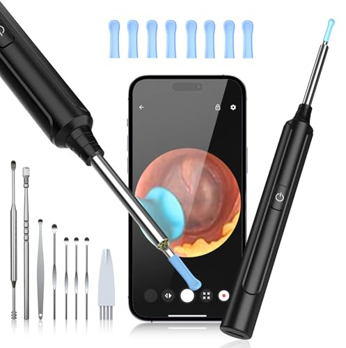 pulisci orecchie Otoscopio WIFI 1296FHD Impermeabile IP67 per iOS/Android | Otoscopio 5MP WIFI 360° IP67. Compatibile iOS/Android, sicuro con chip termico. Per orecchie, naso e gola. Regalo perfetto.