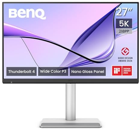 BenQ MA270S 27 Monitor 5K 5120x2880 Nano Gloss for Mac Creators, Thunderbolt 4 96W/15W, Mac Colour, Daisy Chain, KVM, Brightness & Volume Control on Mac, Height & Tilt Adjustment, P3 Colour Gamut