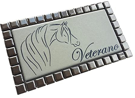 GUIZZO Creart - Targa Personalizzata Nomi/Via in Ceramica, Targhetta Personalizzata Modificabile Cornice in Mosaico, Targhetta Porta Ingresso Personalizzata Made in Italy, 17x0.7x9.5 cm, Argento/Beige