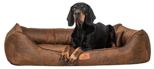 tierlando® Orthopädisches Hundebett Alberto Vintage Velours | Waschbar | Vintage Antik Style (AB3 | 80x60 cm (Innen 50x35 cm), 28 | Hellbraun)
