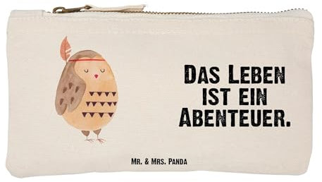 Mr. & Mrs. Panda Schminktasche Eule Federschmuck Größe S Klein - Geschenk, entspannt, Eule Deko, Reisespruch, Schminktasche Blumen, Dekoration,