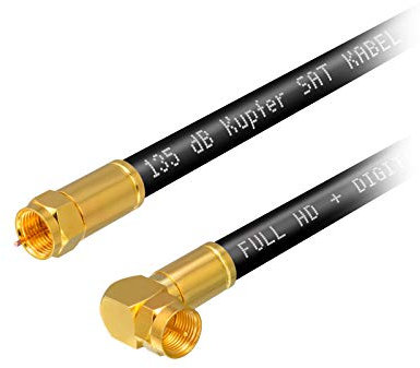 HB-DIGITAL HDTV Câble d'antenne satellite en cuivre pur avec 5 blindages max 135 dB RG6 Fiche coaxiale coudée à 90° 1080p Full HD 3D UHD Ultra 4K Noir 20 m