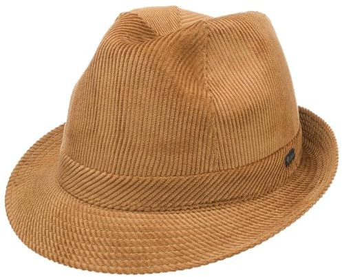 Lipodo Molinar Corduroy hat - Men s hat Made from 100% Cotton - Trilby with Grosgrain Ribbon and Lining - Camel