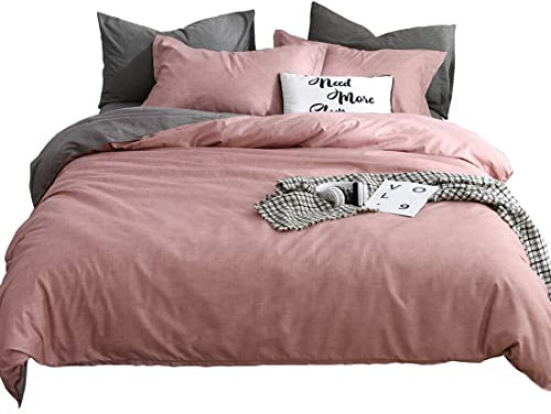 AShanlan Bettwäsche 200x220 Rosa Grau Unifarben Wendebettwäsche 100% Weiche Angenehme Mikrofaser Altrosa Grau Deckenbezug - 1 Bettbezug 200 x 220 cm + 2 Kissenbezüge 80 x 80 Reißverschluss
