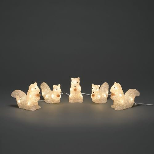Konstsmide LED Acryl Eichhörnchen, 5er-Set, klar, 24V, Aussen (IP44), 40 warm weiße Dioden, weißes Kabel - 6287-103
