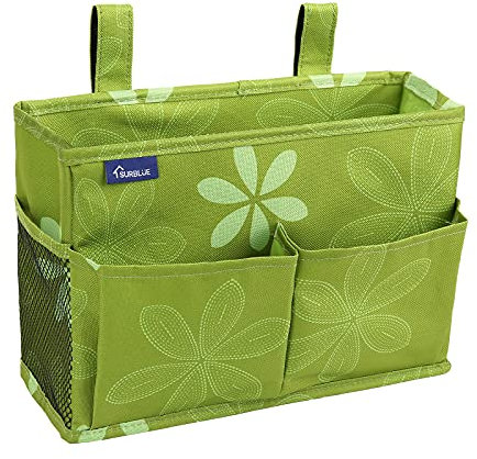 Surblue Bedside Caddy Hanging Bed Organizer Storage Bag Pocket for Bunk and Hospital Beds, College Dorm Rooms Baby Bed Rails,Camp Chiars?Wheelchair Side Bag?4 Pockets and 2 Hooks (Flower)