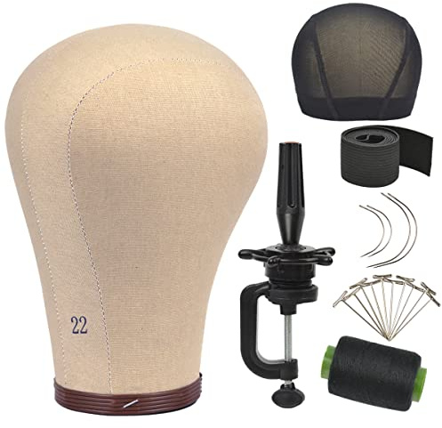 YTBYT 22 Zoll Perücken‑Stylingkopf aus Kork‑Leinwand, Mannequinkopf für Perückendisplay mit Ständer und Montagelöchern