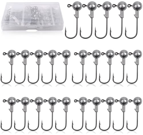 Jigköpfe Angelhaken Set 30stk Gummifische Angeln Jighaken Bleikopf Haken mit Round Jighead für Raubfischangeln, Bleikopf-Angelhaken (14g-30Stk)