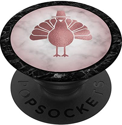 Rose foncé Thanksgiving Turquie sur un noir gris PopSockets PopGrip Adhésif