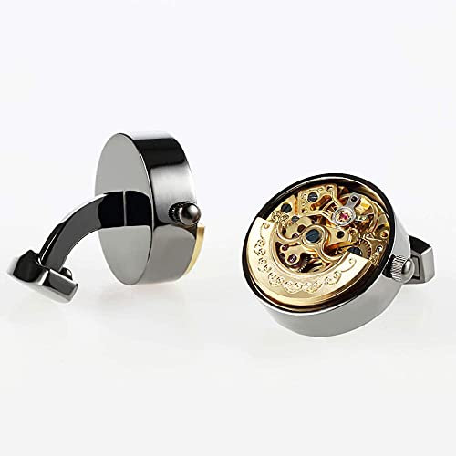 DHRH Personalisierte Manschettenknöpfe für Männer Krawattenklammern mit Box,Runde W Manschettenknöpfe Steampunk Watch Gear Manschettenknöpfe W Vintage Geschenke Vater Großvater Papa